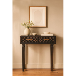 Artisan Furniture Cadiz Velvet Mocha 2 Drawer Solid Wood Carved Slim Console Table