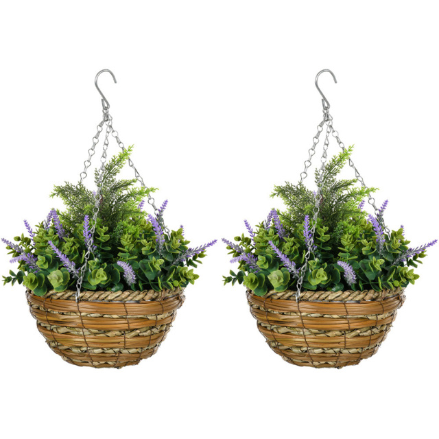 Portland Set of 2 Purple Lavender Artificial Flower in Hanging Wicker Basket - image 1