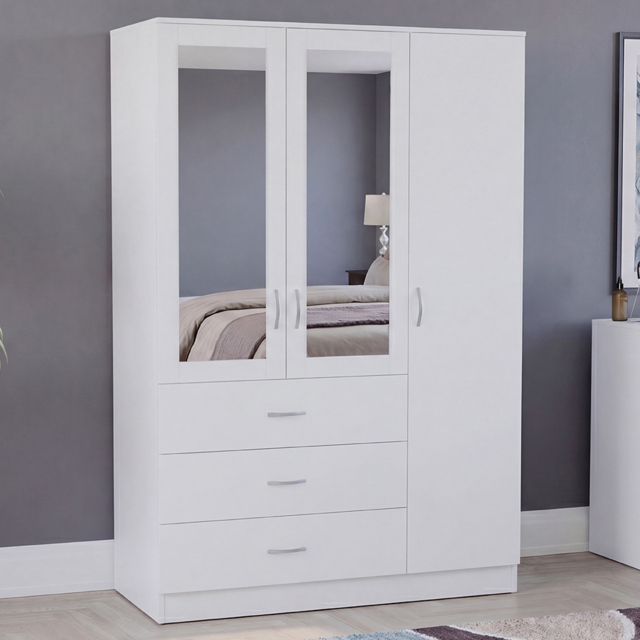 Vida Designs Riano White 3 Door 3 Drawer Mirrored Wardrobe - image 1
