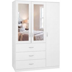 Vida Designs Riano White 3 Door 3 Drawer Mirrored Wardrobe - thumbnail 2