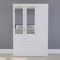 Vida Designs Riano White 3 Door 3 Drawer Mirrored Wardrobe - thumbnail 3