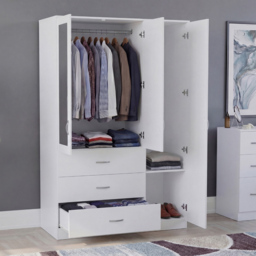 Vida Designs Riano White 3 Door 3 Drawer Mirrored Wardrobe - thumbnail 4