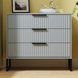 Crowndale Fluted 3 Drawer Denim Blue Chest of Drawers Ready Assembled - thumbnail 1