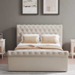 FWStyle Abbey Cream Almond King Size Side Lift Ottoman Bed Frame with Scroll Buttoned Headboard - thumbnail 3