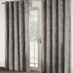 Alan Symonds Crushed Velvet Ring Top Eyelet Curtains Silver 168 x 183cm