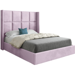 Quanta Super King Size Pink Soft Velvet Upholstered Bed Frame with Straight Winged Headboard - thumbnail 2