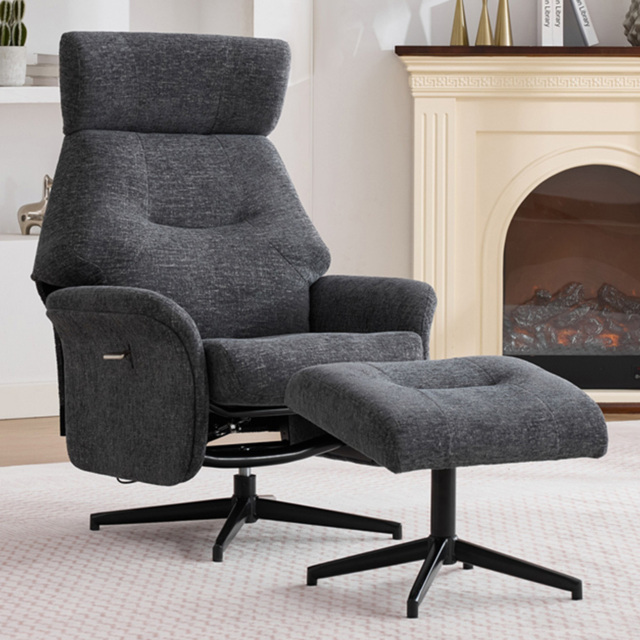 Queensbridge Dark Grey Swivel Chair and Footstool - image 1