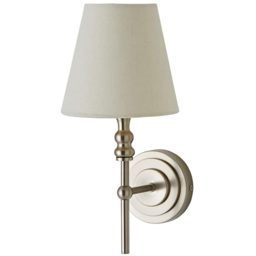 ValueLights Maggie Brushed Chrome Candlestick Wall Light with Linen Shade and Bulb