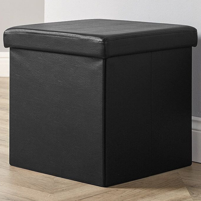 Home Source Black Faux Leather Square Foldable Storage Ottoman - image 1