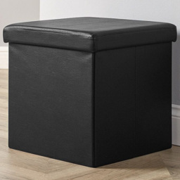 Home Source Black Faux Leather Square Foldable Storage Ottoman