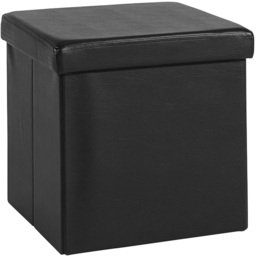 Home Source Black Faux Leather Square Foldable Storage Ottoman - thumbnail 2