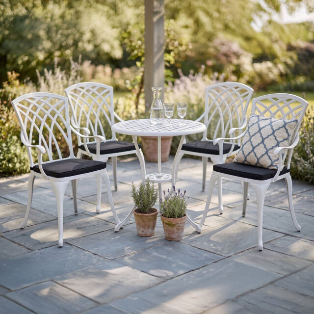 Centurion Oshowa White and Black 4 Seater Cast Aluminium Garden Bistro Set with Cushions - image 1