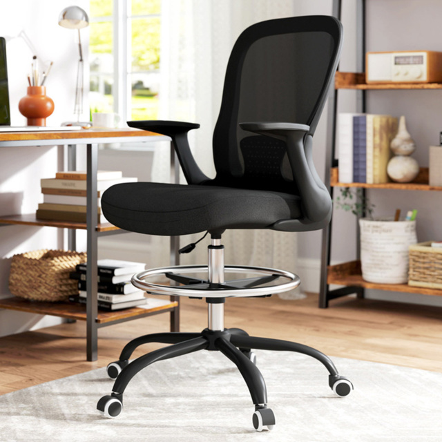 Portland Black Mesh Draughtsman Ergonomic Drafting Office Chair - image 1