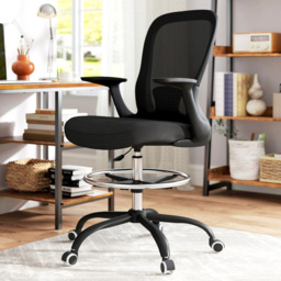 Portland Black Mesh Draughtsman Ergonomic Drafting Office Chair - thumbnail 1