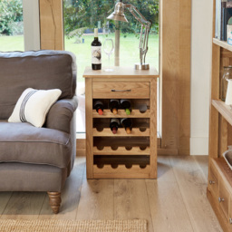 Baumhaus Mobel Single Drawer 16 Bottle Oak Wine Rack Lamp Table - thumbnail 2