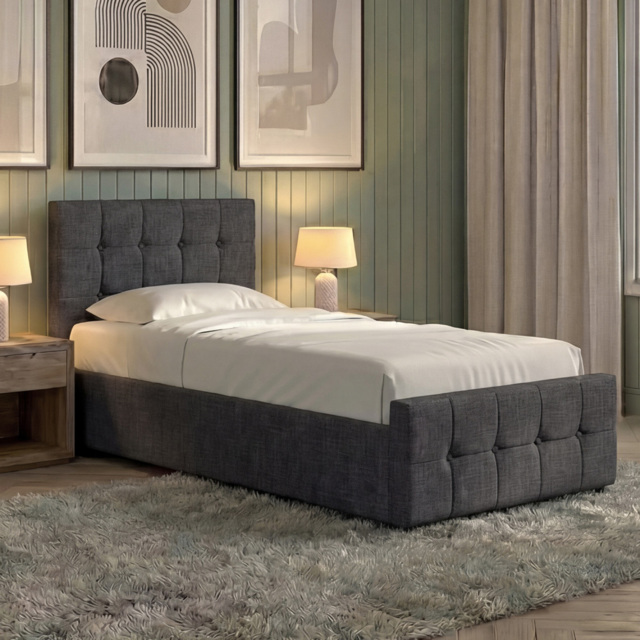 Vida Designs Valentina Dark Grey Linen Single Ottoman Bed with Padded Headboard - image 1