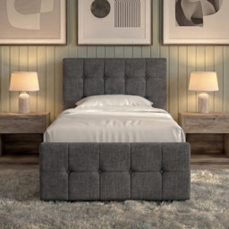 Vida Designs Valentina Dark Grey Linen Single Ottoman Bed with Padded Headboard - thumbnail 3