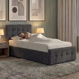 Vida Designs Valentina Dark Grey Linen Single Ottoman Bed with Padded Headboard - thumbnail 4