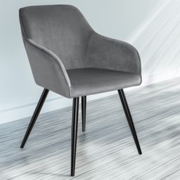 tectake Marilyn Grey Black Velvet Dining Chair with Armrest Set of 4
