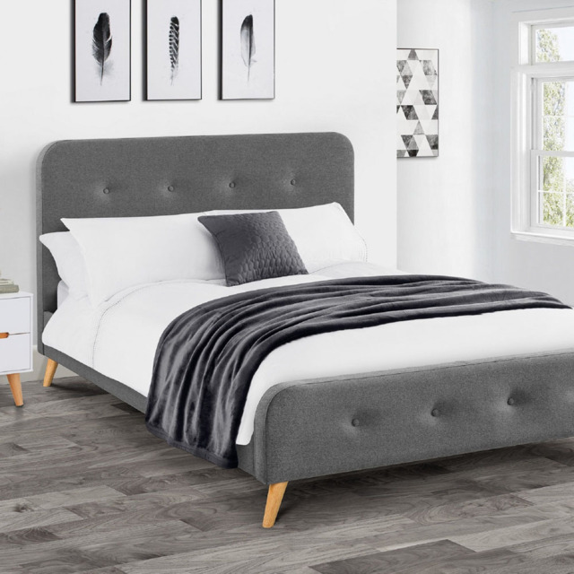 Julian Bowen Astrid King Size Grey Curved Retro Buttoned Bed - image 1