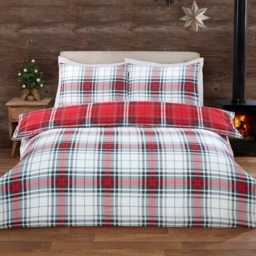 Red Super King Size Tartan Christmas Duvet Set - thumbnail 2