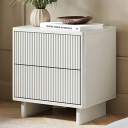 SOLACE+CO Velmor White 2 Drawer Ribbed Bedside Table - thumbnail 1