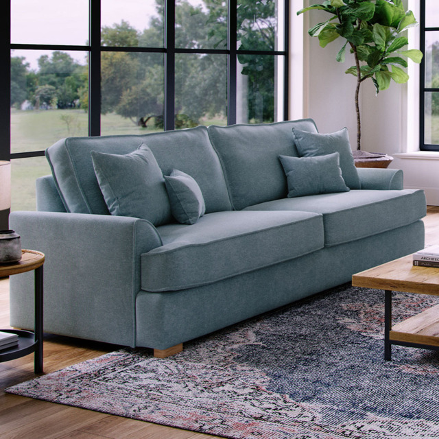 Alba City 4 Seater Fine Blue Fabric Sofa - image 1