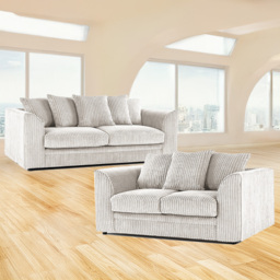 Luxor 5 Seater Silver Jumbo Cord Fabric Sofa Set with Scatter Back