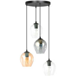 Emibig Istar Transparent Graphite and Amber Shade Black 4 Light E27 LED Pendant Lamp