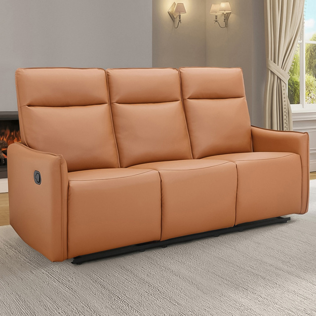 Dorel Lugo 3 Seater Cognac PU Manual Recliner Sofa - image 1