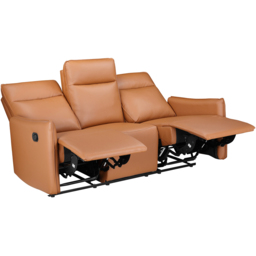 Dorel Lugo 3 Seater Cognac PU Manual Recliner Sofa - thumbnail 4