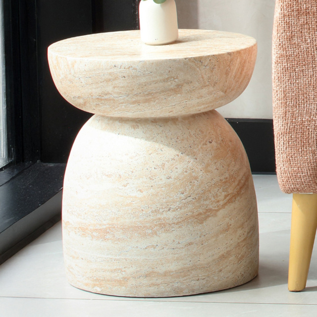 Desser Pisa Round Minimalist Travertine Side Table - image 1