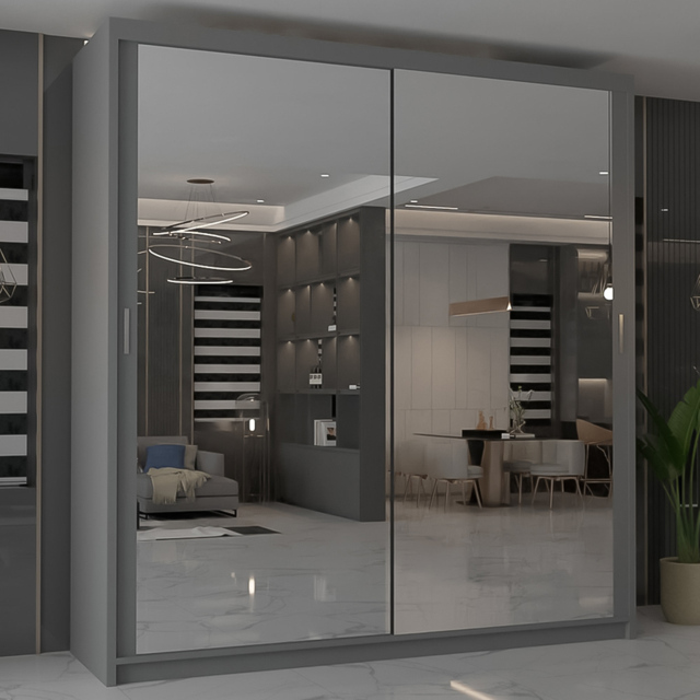 M N Furniture Modern Gala 2 Door Grey Mirrored Sliding Wardrobe 203cm - image 1