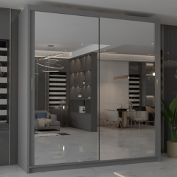 M N Furniture Modern Gala 2 Door Grey Mirrored Sliding Wardrobe 203cm - thumbnail 1