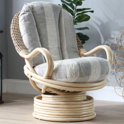 Desser Furniture Dijon Athena Stripe Natural Rattan Swivel Rocking Chair - thumbnail 1