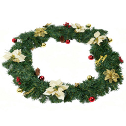 Living and Home Artificial Christmas Garland with Gold Ornaments and Red Berries 270cm