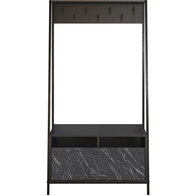 Decorotika Devin Black Marble Effect Single Door 2 Shelf Shoe Rack and Bench Unit with Coat Stand - image 1