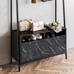 Decorotika Devin Black Marble Effect Single Door 2 Shelf Shoe Rack and Bench Unit with Coat Stand - thumbnail 3