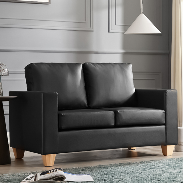 Home Detail Enderby 2 Seater Black Faux Leather Sofa in a Box - image 1