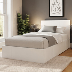 GFW Single White Faux Leather Side Lift Ottoman Bed with Bonnell Mattress