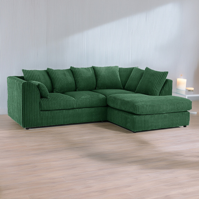 Luxor 3 Seater Green Jumbo Cord Right Hand Facing L Shaped Corner Sofa - image 1