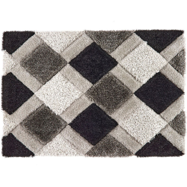 Origins Grey 3D Geo Shaggy Carved Rug 160 x 230cm - image 1