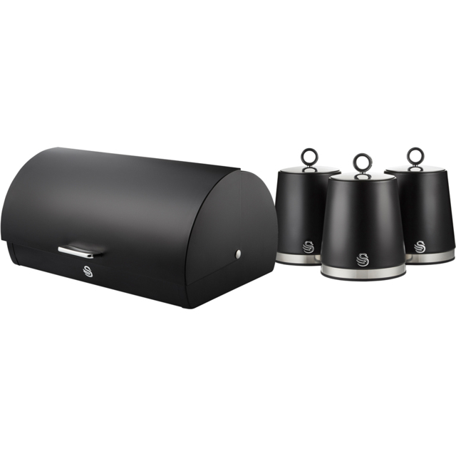 Swan Serenity EEJB277 Black Bread Bin with 3 Piece Canister Set - image 1