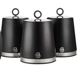 Swan Serenity EEJB277 Black Bread Bin with 3 Piece Canister Set - thumbnail 3