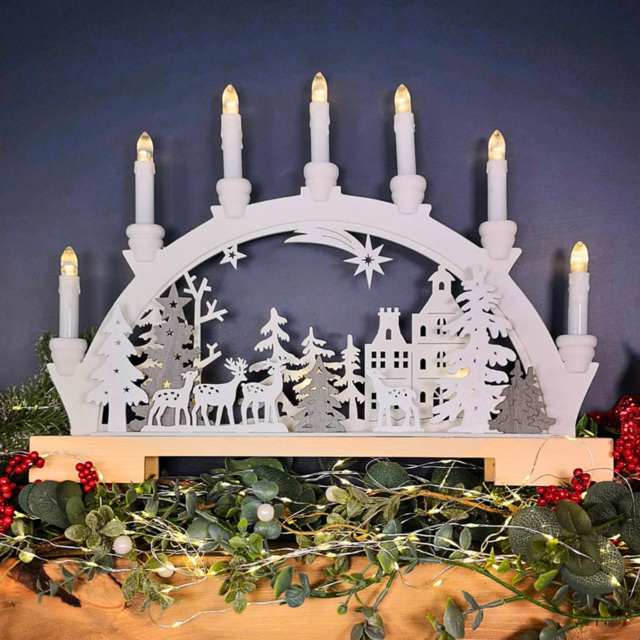 Samuel Alexander Wooden Reindeer Scene Candle Bridge LED Christmas Decoration 45cm - image 1