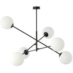 Emibig Linear White Shade Black 6 Light E14 LED Pendant Lamp
