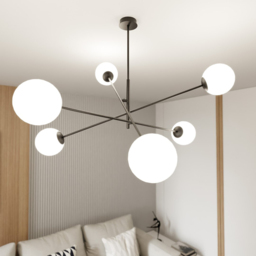 Emibig Linear White Shade Black 6 Light E14 LED Pendant Lamp - thumbnail 2