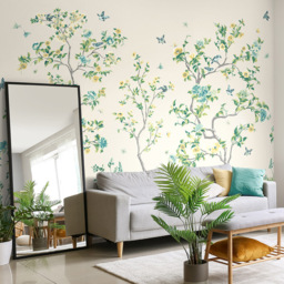 Origin Murals Oriental Flower Tree Cream and Green Wall Mural - thumbnail 1