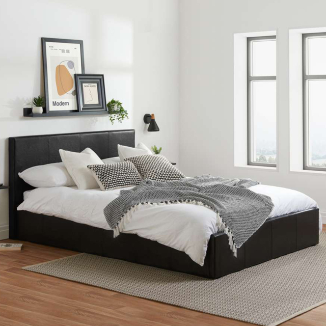Berlin Single Black Faux Leather Ottoman Bed - image 1