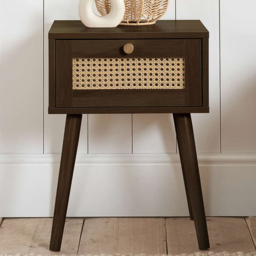 Croxley Single Drawer Brown Rattan Bedside Table - thumbnail 1